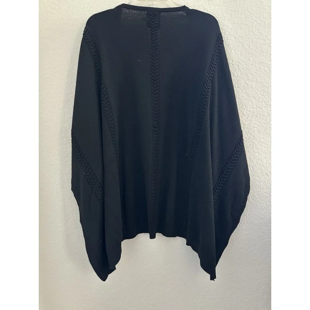 Lysse Sweater Poncho OS Black 5% Merino Wool Loose Tight‎ Knit Open Lagenlook
